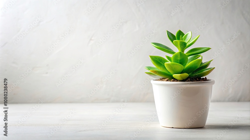 Obraz premium Small Potted Plant on White Background - Minimalist Indoor Gardening, Nature Decor, Eco-Friendly Living, Green Home Aesthetics, Houseplant Care, Fresh Air, Plant Lover Gift Ideas