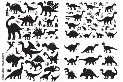 Silhouette Sets, Different Dinosaurs Art Collection 