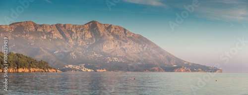 Scenic view of mountains meeting the sea in Montenegro, creating a tranquil and picturesque landscape
