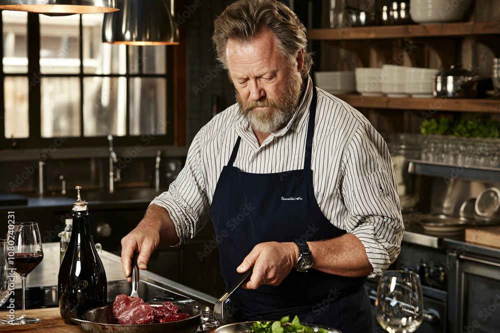 a chef in a commercial kitchen preparing a delicious meal a chef in a commercial kitchen preparing a delicious meal