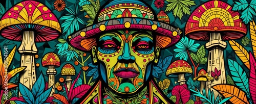 Wallpaper Mural Vintage print style collage poster, Abstract surreal backdrop, Ethnic graphic design style. Torontodigital.ca