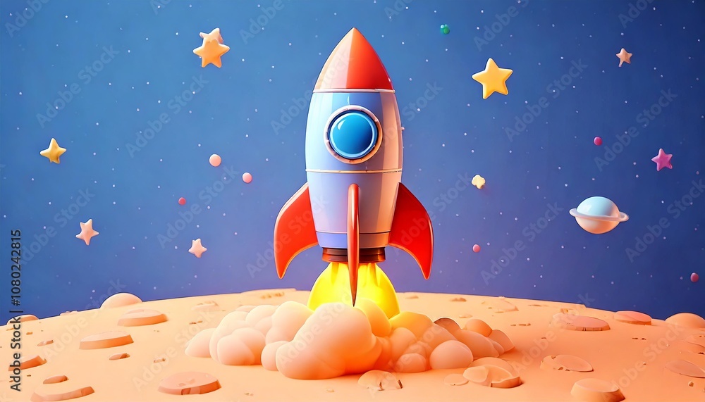 Colorful Rocket Launching into a Starry Space Background Colorful Rocket Launching into a Starry Space Background