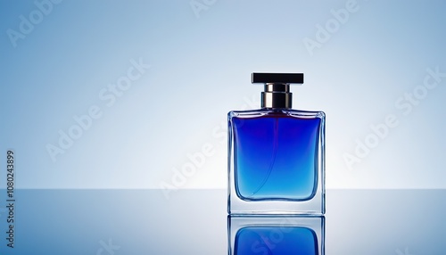 A blue bottle of perfume with a gold cap 6