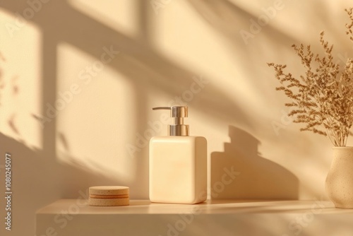 Wallpaper Mural A bottle of lotion sits next to a vase on a shelf, perfect for use in beauty or home decor scenes Torontodigital.ca