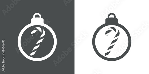 Logo candy cane de navidad. Silueta de bola de navidad con bastón de caramelo para tarjetas y felicitaciones