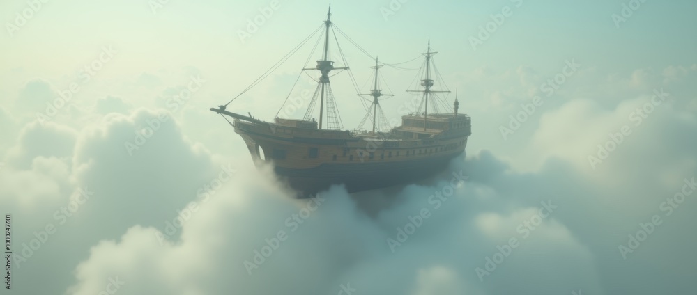 Wooden Ship Sailing Through a Cloudy Sky Wooden Ship Sailing Through a Cloudy Sky