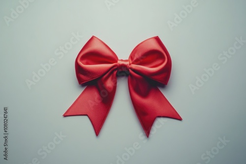 A simple red bow sitting on a clean white surface