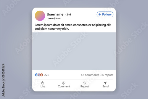 Linkedin post templates. Social media blogpost frame. X like, share repost, comment. Blank blog publication. Find job offer banner. Vector illustration.