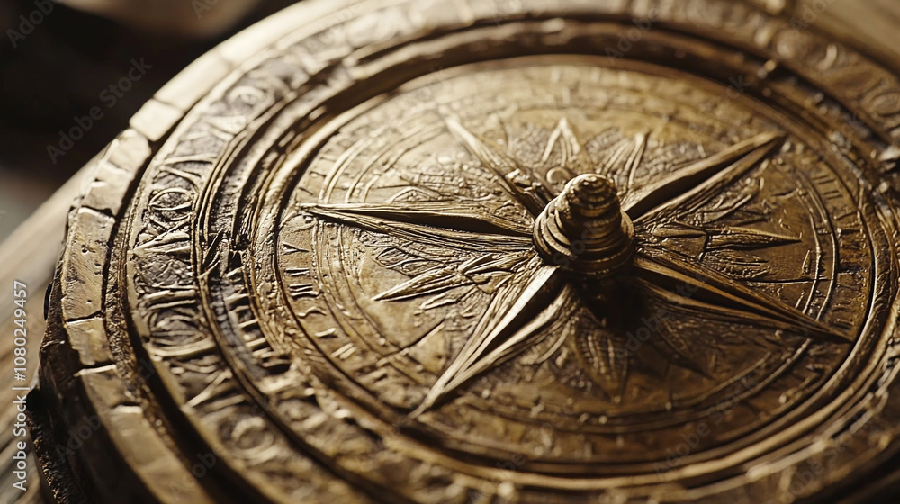 A close-up of a beautifully crafted ancient compass, with intricate designs and materials A close-up of a beautifully crafted ancient compass, with intricate designs and materials