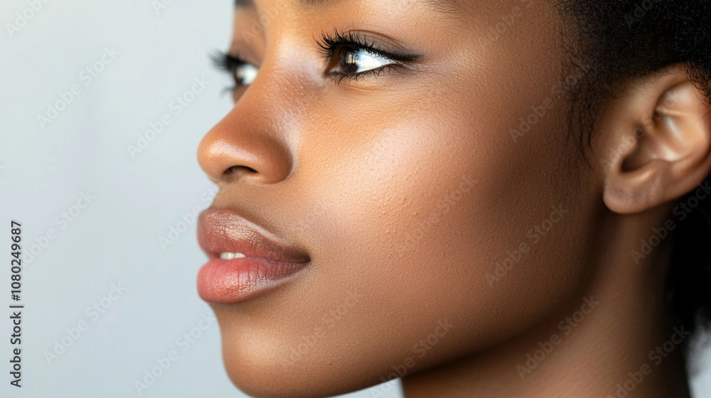 Close-up of a side profile with lips parted, gaze focused inward. Close-up of a side profile with lips parted, gaze focused inward.