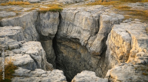 A bear standing in a rocky hole, great for outdoor or wildlife themes