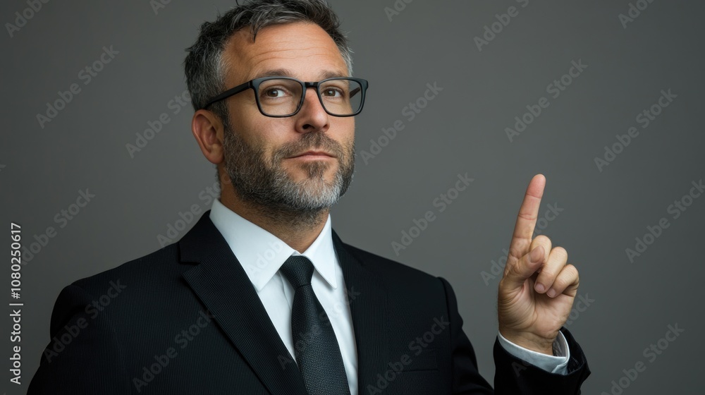 A man in a suit and tie gesturing towards something, great for illustrations about finance, business or presentation A man in a suit and tie gesturing towards something, great for illustrations about finance, business or presentation