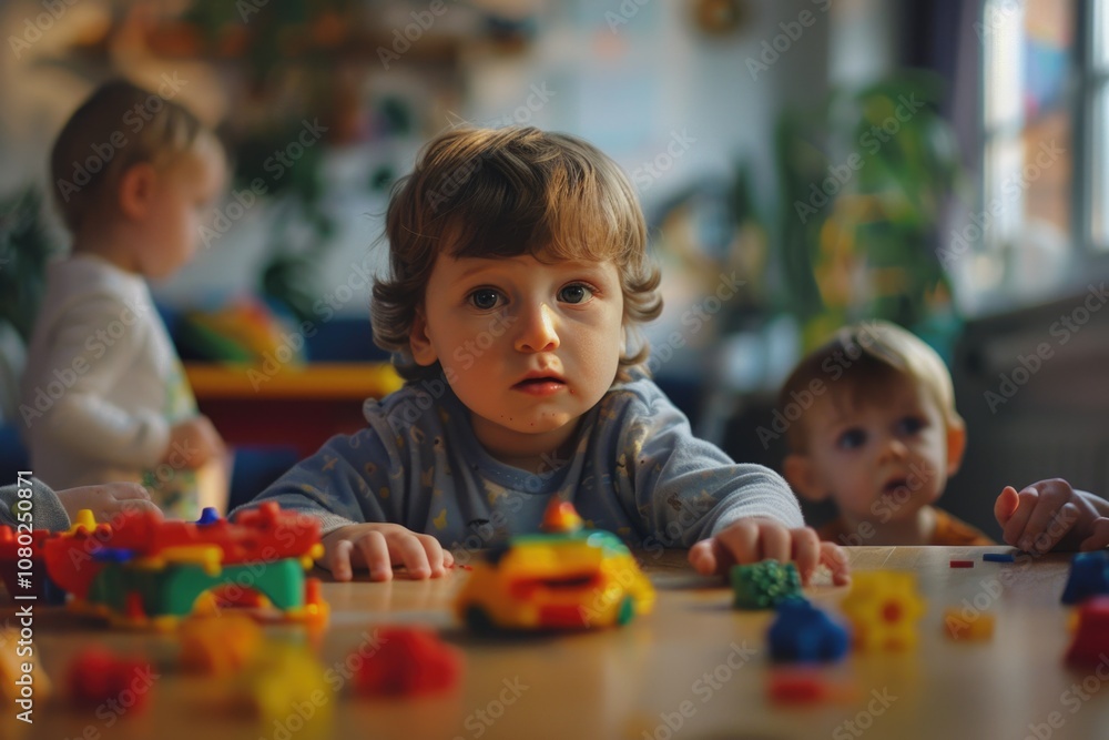 A young child engrossed in playtime, surrounded by toys and imagination A young child engrossed in playtime, surrounded by toys and imagination