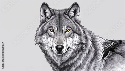 Realistic wolf illustration with piercing yellow eyes