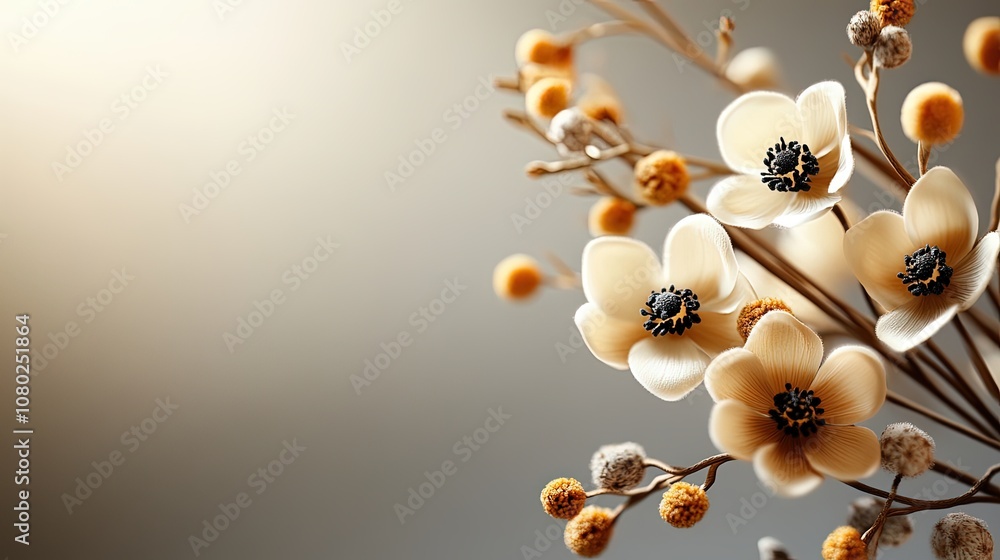 Minimal Botanical Dream with Abstract Flowers in Soft, Desaturated Tones Minimal Botanical Dream with Abstract Flowers in Soft, Desaturated Tones