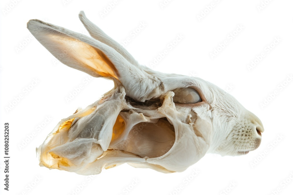 Naklejka premium Close-up photo of a rabbit's face with its mouth open, great for illustration or design use