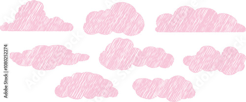 Hand drawn pencil drawing of clouds in pastel color. Children's sketch chalk drawing. Grunge image of the heaven.