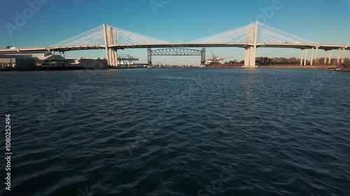 view approaching Goethals Bridge in NYC from a boat photo