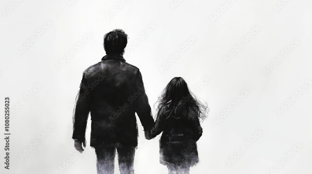 Silhouette of Father and Daughter Walking Together, Symbolizing Love, Bond, and Timeless Family Connection, Generative AI Silhouette of Father and Daughter Walking Together, Symbolizing Love, Bond, and Timeless Family Connection, Generative AI