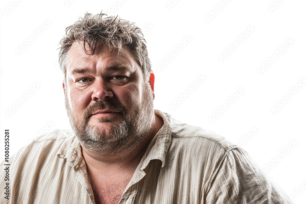 A person with facial hair looks directly into the lens