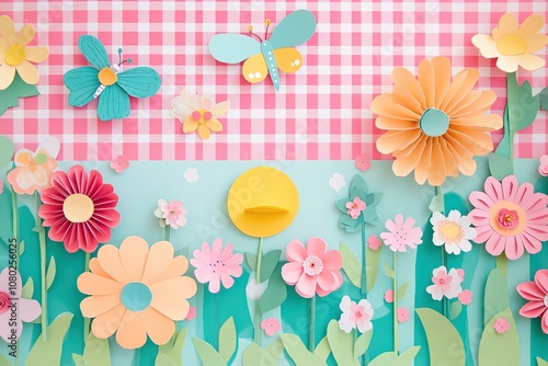 Cute dragonfly and flower-themed wall hanging made of construction paper for kids