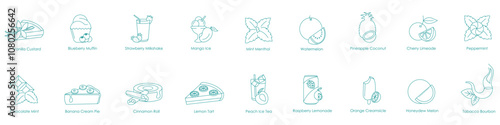 Vanilla Custard, Blueberry Muffin, Strawberry Milkshake, Mango Ice, Mint Menthol, Watermelon, Pineapple Coconut, Cherry Limeade, Peppermint, Chocolate Mint, Banana Cream Pie, Cinnamon Roll icons