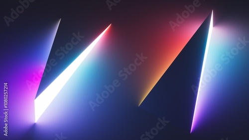 Fototapeta Naklejka Na Ścianę i Meble -  3d render, abstract neon background, sharp triangular spikes and zigzag shapes glowing with bright light in the dark