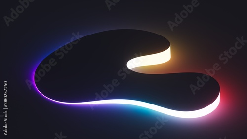 Wallpaper Mural 3d render. Abstract geometric background. Glowing curvy shape and bright gradient neon light in the dark. Modern wall lamp creating futuristic vibes Torontodigital.ca
