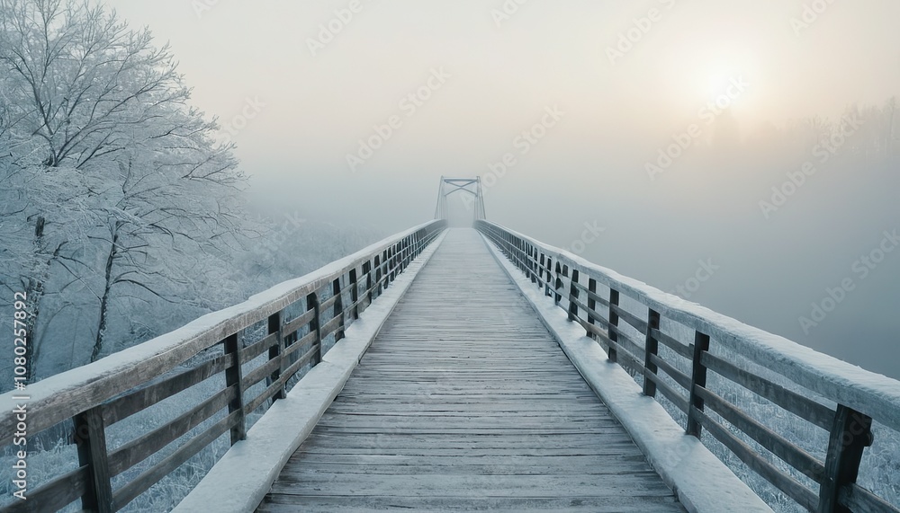 Fototapeta premium Stare juchy poland with snowy wooden bridge in a winter day 305