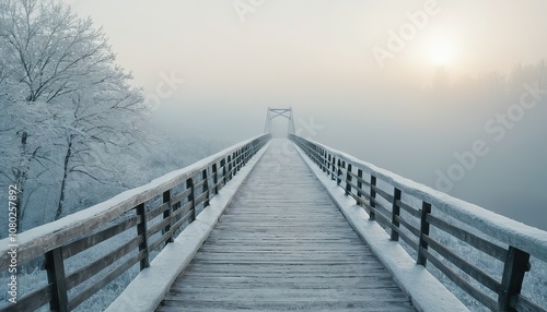 Stare juchy poland with snowy wooden bridge in a winter day 305