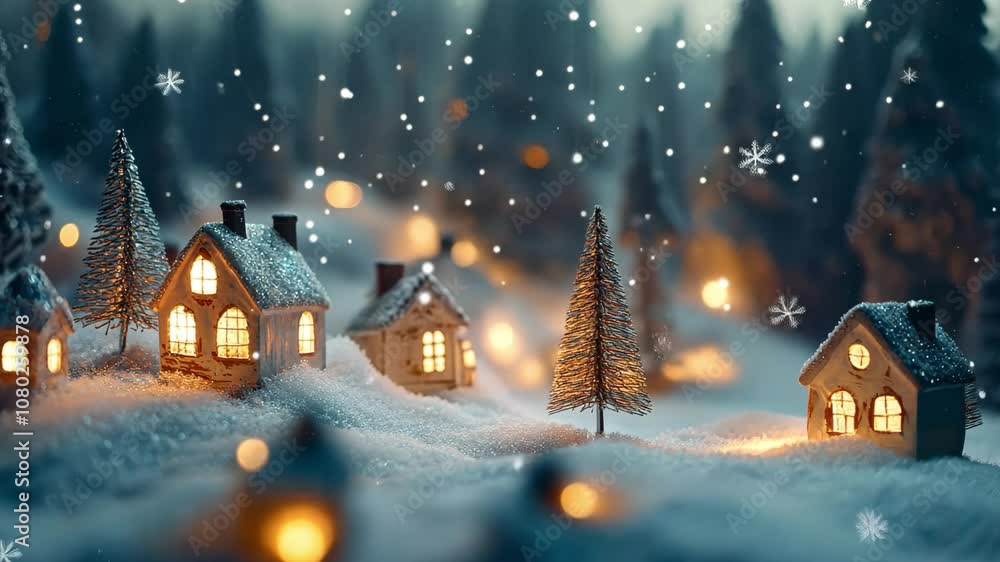 Snow-covered village huts in a snowy landscape Snow-covered village huts in a snowy landscape