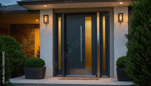 A modern anthracite colored double leaf plastic door provides a contemporary look ideal for entryways with copy space image 2010