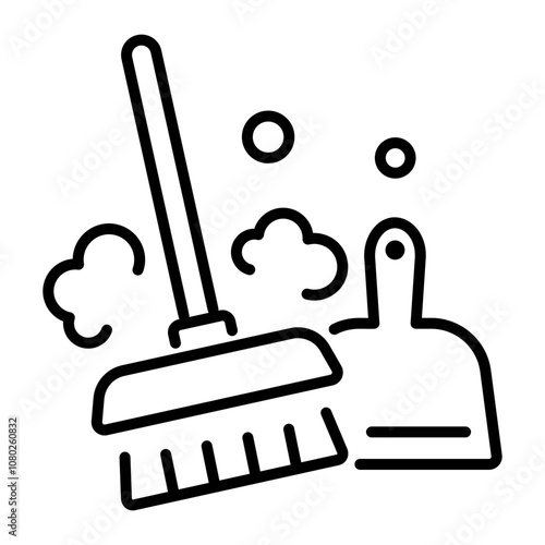 A linear icon of sweeping broom and dustpan
