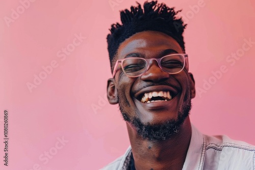 A happy man with glasses and a white shirt