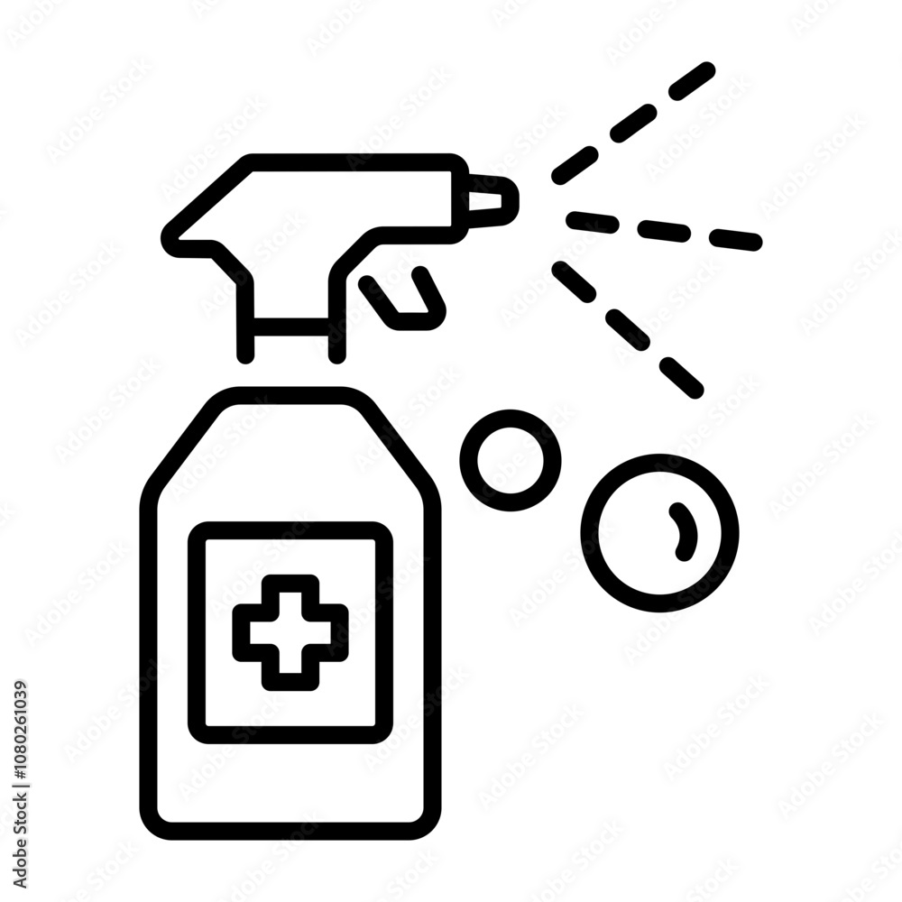 A linear icon of a disinfectant spray bottle A linear icon of a disinfectant spray bottle