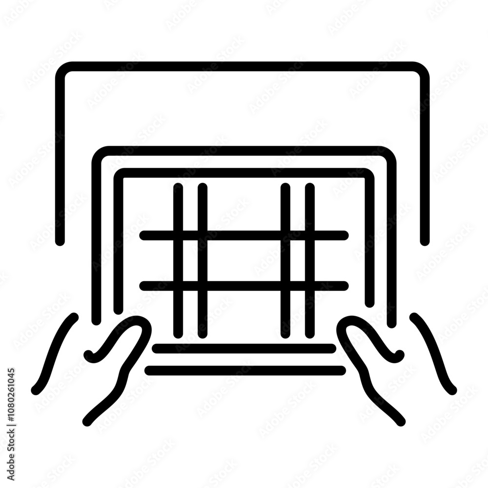 A linear icon of a person cleaning an AC filter A linear icon of a person cleaning an AC filter