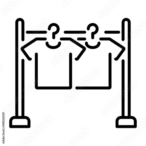 A linear icon of hanging clothes on a rack