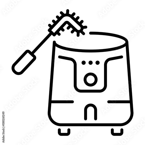 A linear icon of cleaning the fryer with a brush.
