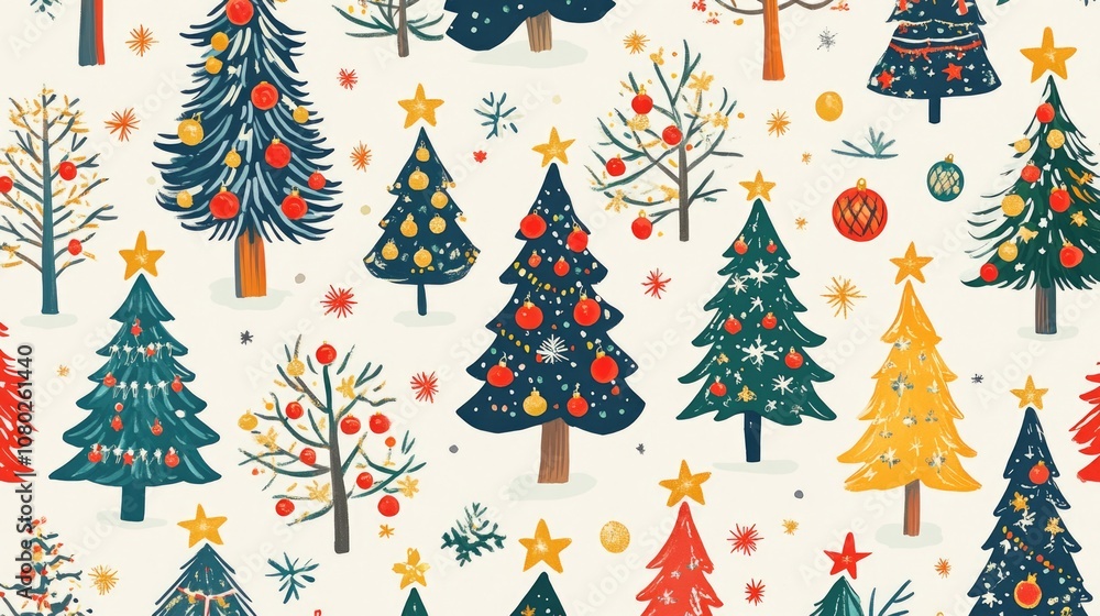 Colorful patterns of Christmas trees and snowflakes Colorful patterns of Christmas trees and snowflakes