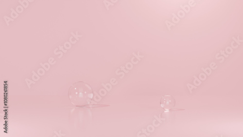 Background featuring an empty product display mockup with a pink backdrop and abstract geometric platforms designed for showcasing merchandise in landscape orientation.