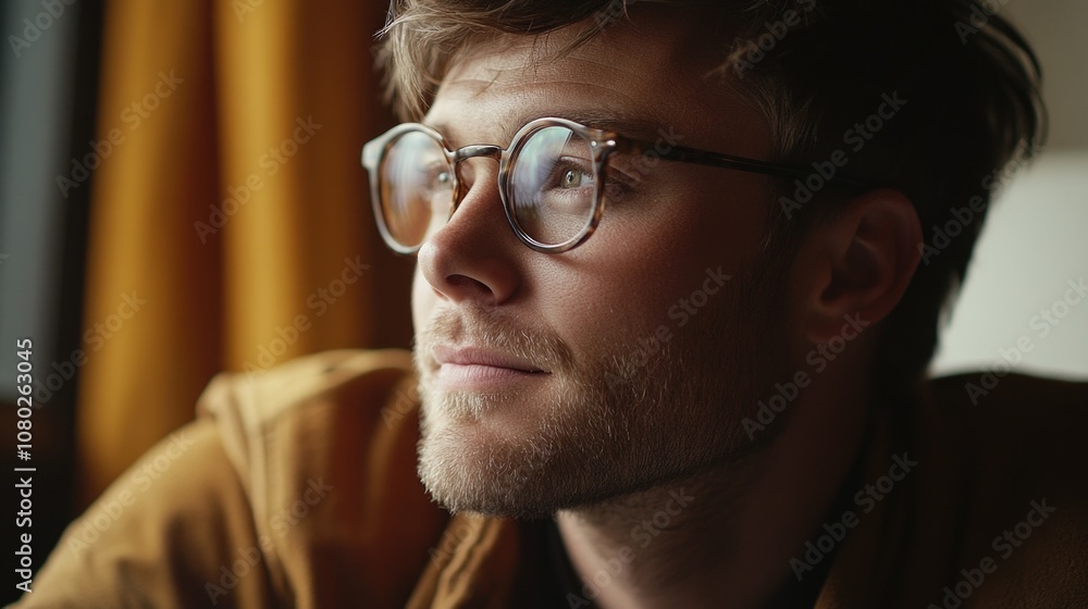 Close-up shot of a person with glasses Close-up shot of a person with glasses