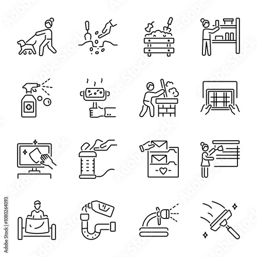 Bundle of Linear Style Cleaning Icons 



