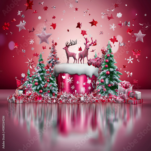 	
A portrait of a glittering reindeer with strong horns, surrounded by pastel, shimmering lights. This scene evokes the magic of Christmas and New Year's, creating an enchanting ambiance. Copy space