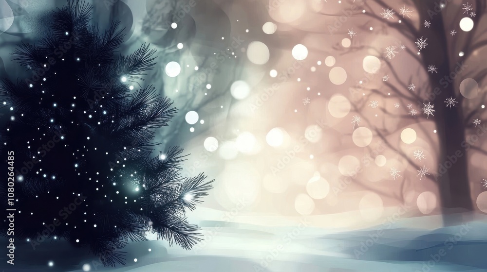 Snowy Christmas Scene with Golden Ornaments Snowy Christmas Scene with Golden Ornaments