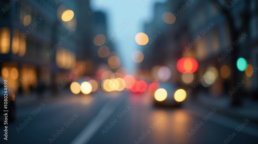 Blurred urban street scene with colorful bokeh lights Blurred urban street scene with colorful bokeh lights
