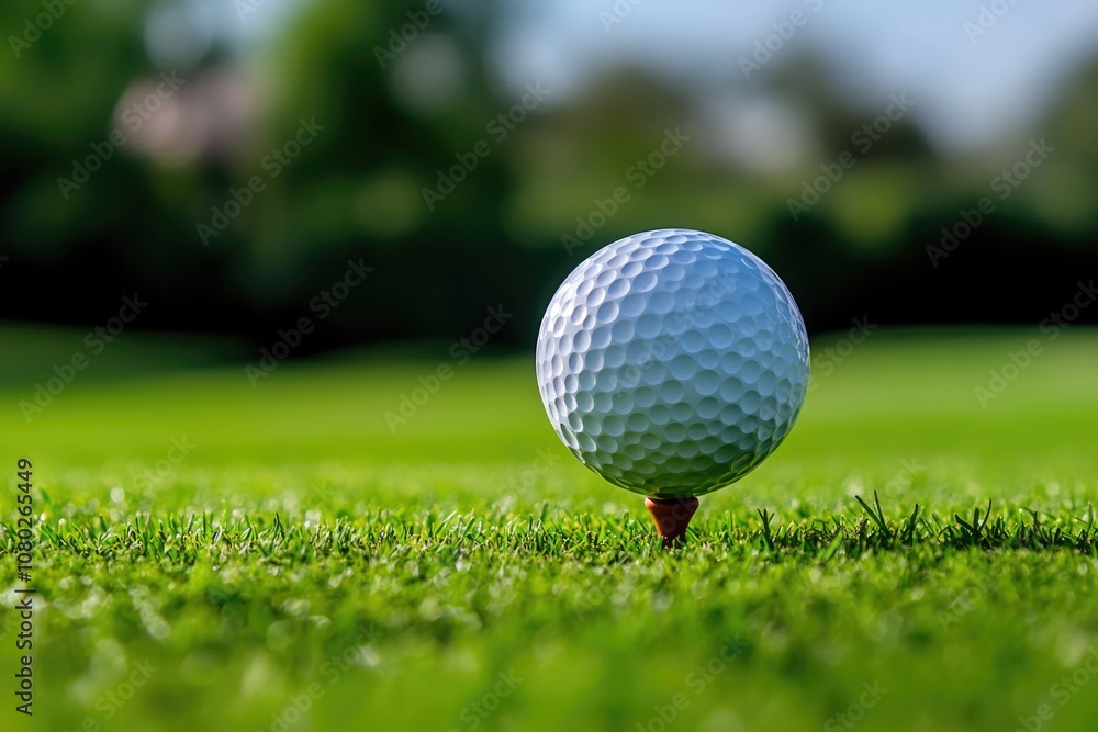 A single golf ball sits atop a lush green grassy area, perfect for adding to sports-themed designs or illustrations A single golf ball sits atop a lush green grassy area, perfect for adding to sports-themed designs or illustrations