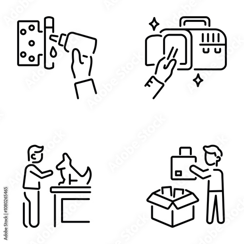 Pack of Daily Chores Linear Style Icons 

