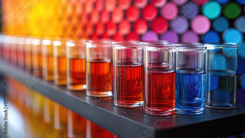 Colorful Test Tubes with Gradient Liquid in Laboratory Setting
