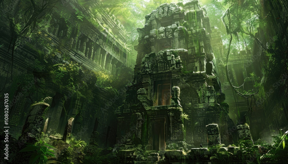 Ancient Stone Temple Overgrown with Lush Jungle Foliage Ancient Stone Temple Overgrown with Lush Jungle Foliage