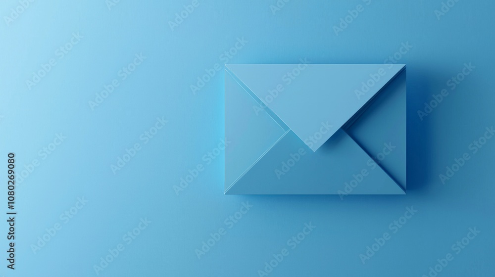 A minimalist blue envelope resting on a light blue background, symbolizing messaging and communication in a modern context A minimalist blue envelope resting on a light blue background, symbolizing messaging and communication in a modern context
